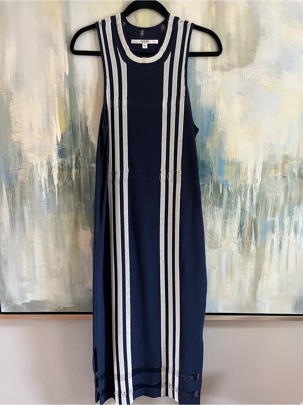 Club Monaco Navy Striped Knit Midi Dress